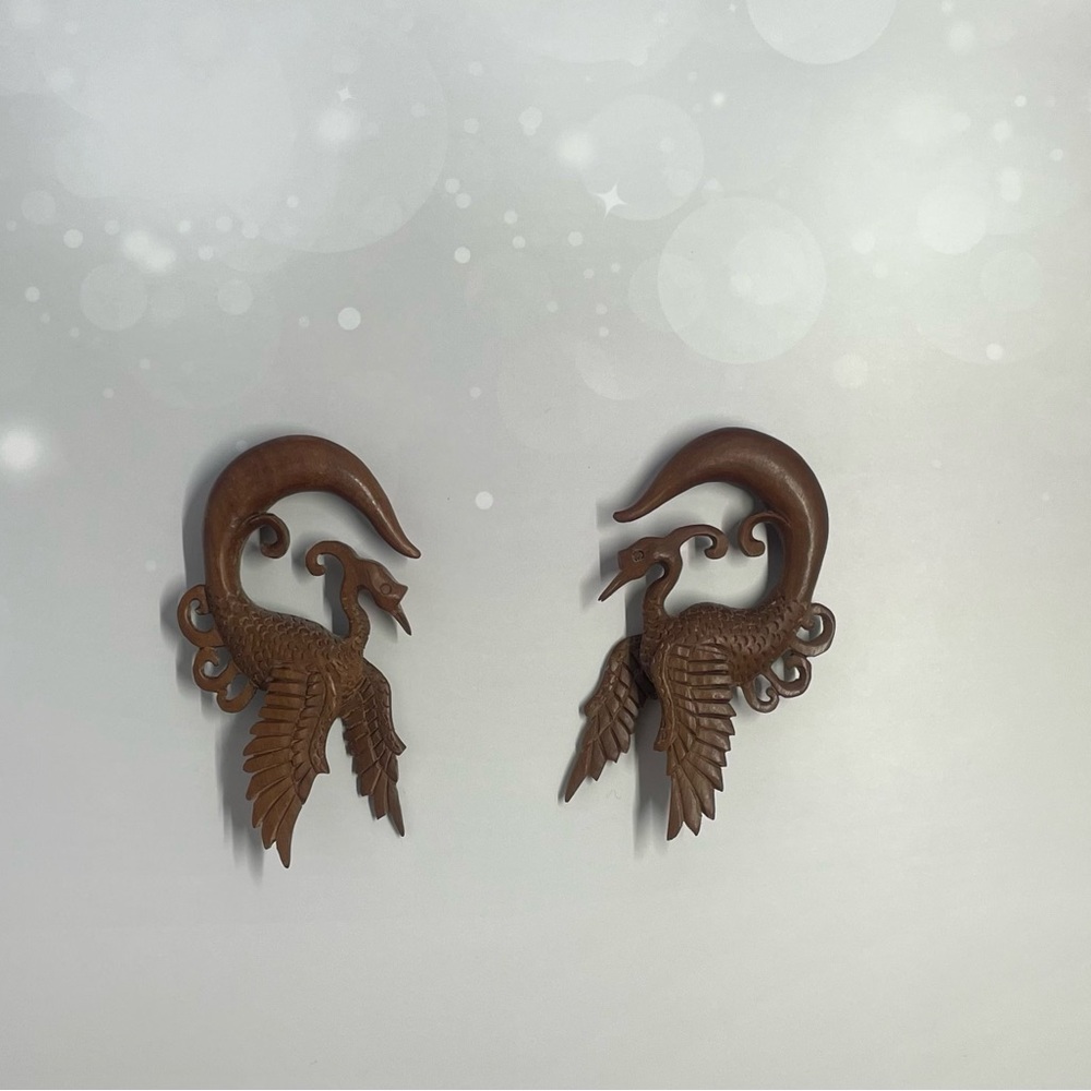Carved Wood Flying Crane 3/4 inch plugs